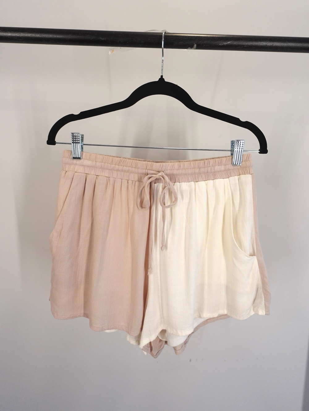 Two Toned Cream and Taupe Elastic Waist Shorts Only (Top in Separate Listing)